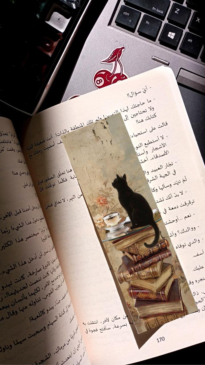 بوك مارك ورقية قطة فوق كتب